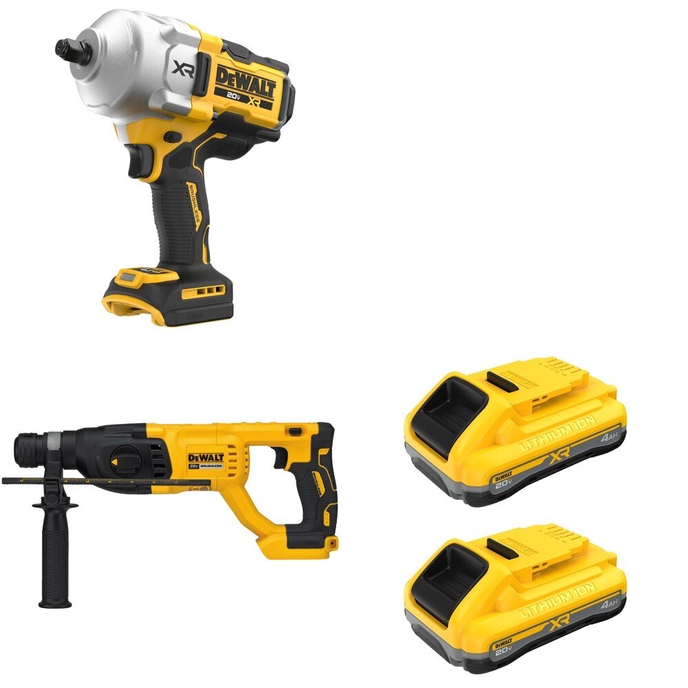 DeWalt DCF961B High Torque Impact Wrench W/ DCB2104-2 and DCH133B D-Handle Rotary Hammer