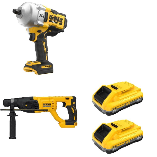 DeWalt DCF961B High Torque Impact Wrench W/ DCB2104-2 and DCH133B D-Handle Rotary Hammer