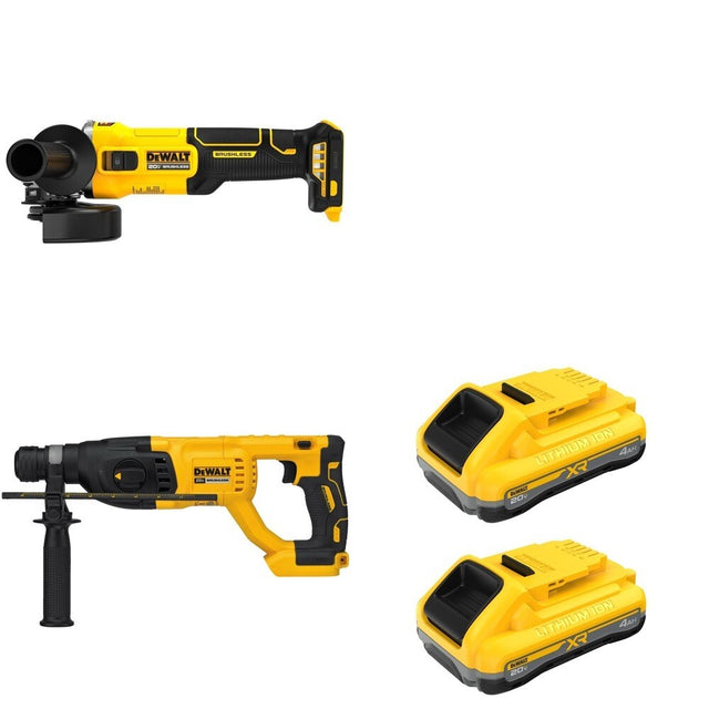 DeWalt DCB2104-2 POWERPACK 4Ah 2-Pack W/ DCH133B D-Handle Rotary Hammer and DCG407B