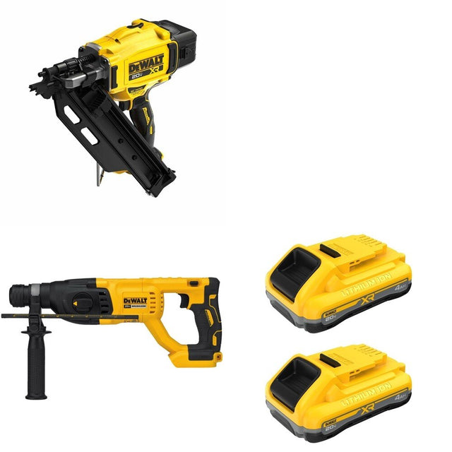 DeWalt DCN930B 30-Degree Framing Nailer W/ DCB2104-2 and DCH133B D-Handle Rotary Hammer
