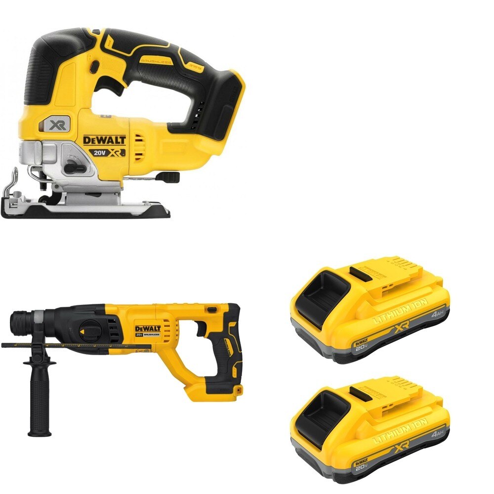 DeWalt DCB2104-2 POWERPACK 4Ah 2-Pack W/ DCH133B D-Handle Rotary Hammer and DCS334B Jig Saw