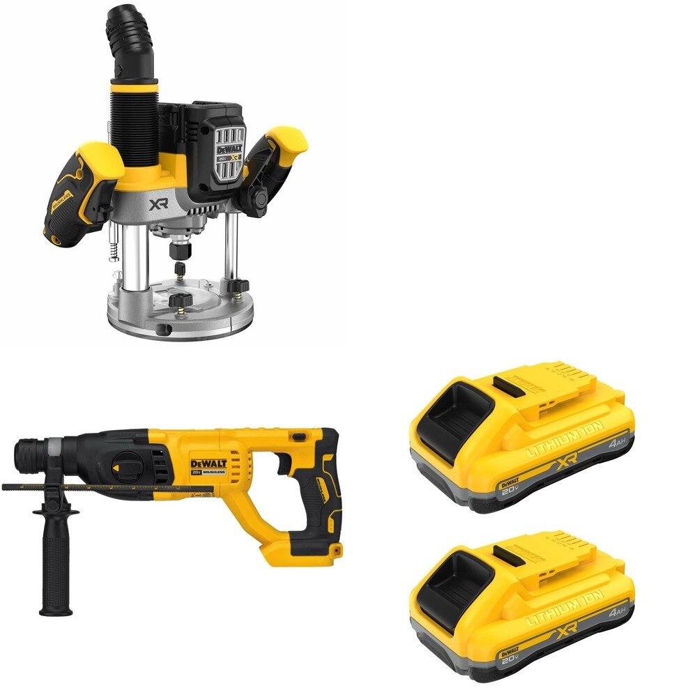 DeWalt DCW620B 20V MAX XR 2-1/4 HP Plunge Router W/ DCB2104-2 POWERPACK 4Ah 2-Pack and DCH133B