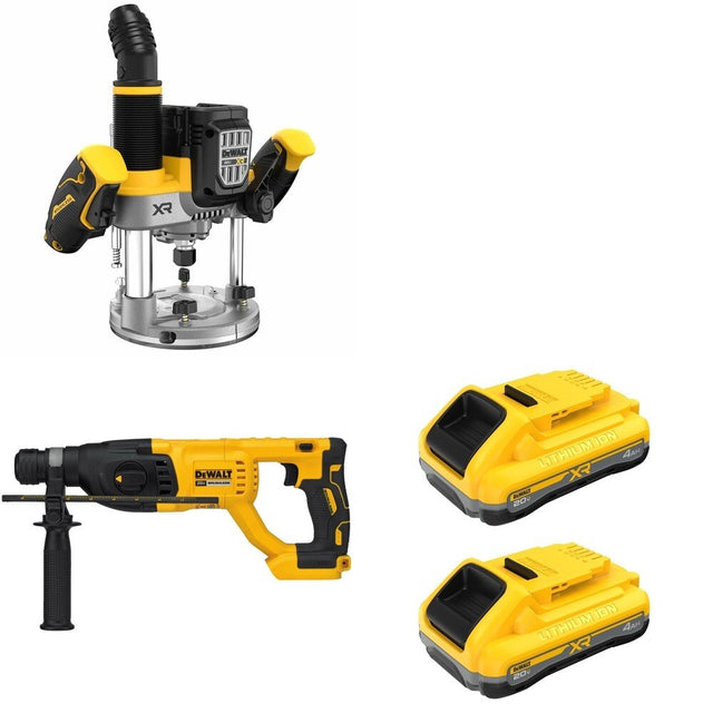 DeWalt DCW620B 20V MAX XR 2-1/4 HP Plunge Router W/ DCB2104-2 POWERPACK 4Ah 2-Pack and DCH133B
