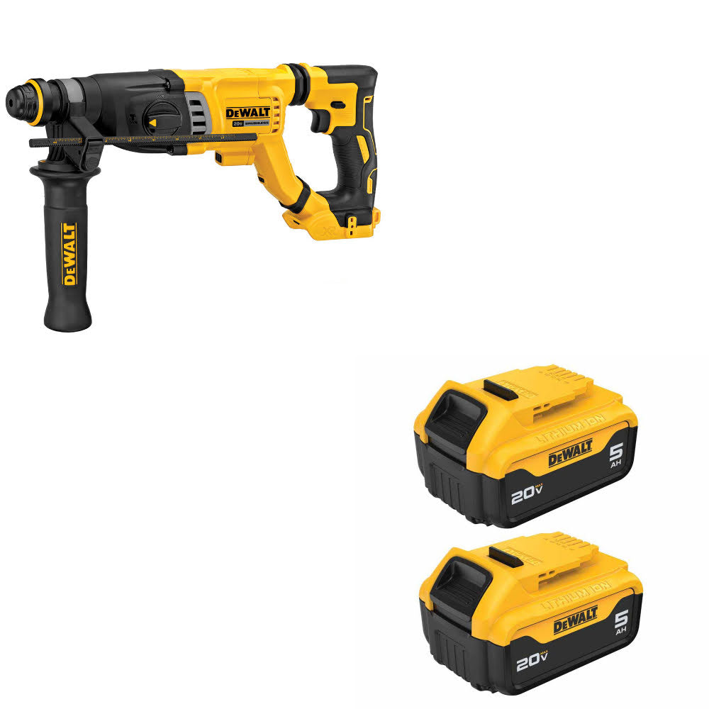 DeWalt DCH263B 20V MAX 1-1/8" Rotary Hammer W/ DCB205-2 20V MAX 5Ah Battery, 2Pk