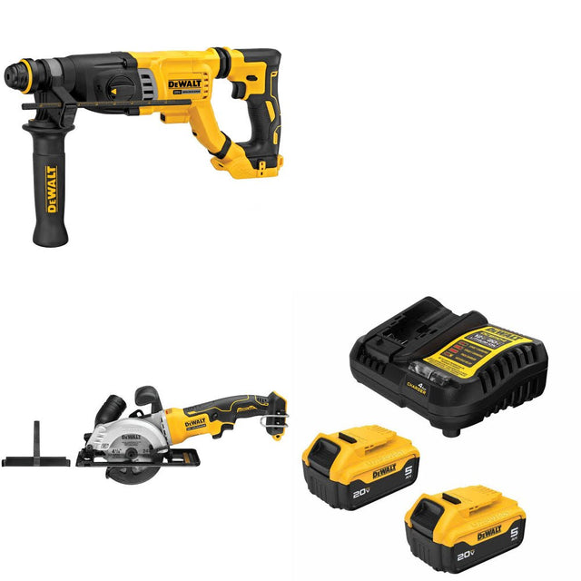 DeWalt DCH263B Rotary Hammer Kit W/ DCS571B Circular Saw and FREE DCB205-2C Battery Kit