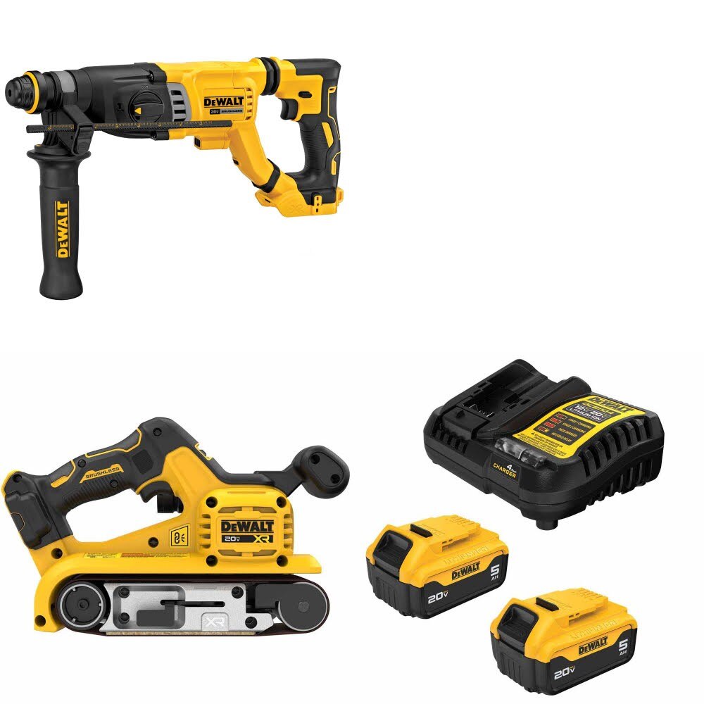 DeWalt DCH263B Rotary Hammer Kit W/ DCW220B Belt Sander and FREE DCB205-2C Battery Kit