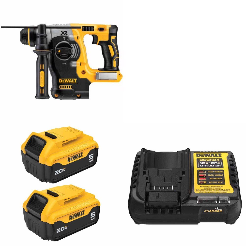 DeWalt DCH273B Rotary Hammer Kit W/ FREE DCB205-2 Batteries and FREE DCB1104 Charger