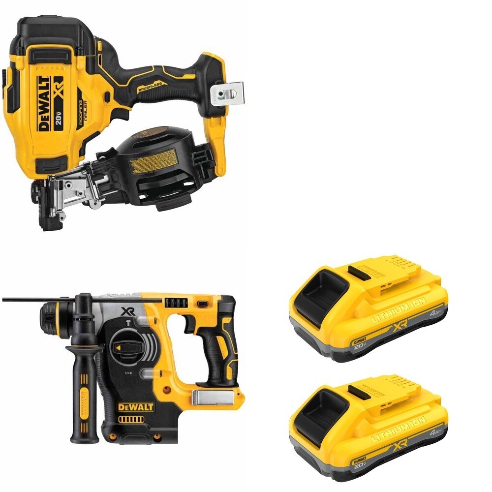 DeWalt DCN45RNB 20V MAX 15-Degree Roofing Nailer W/ DCH273B and DCB2104-2 POWERPACK 4Ah 2-Pack