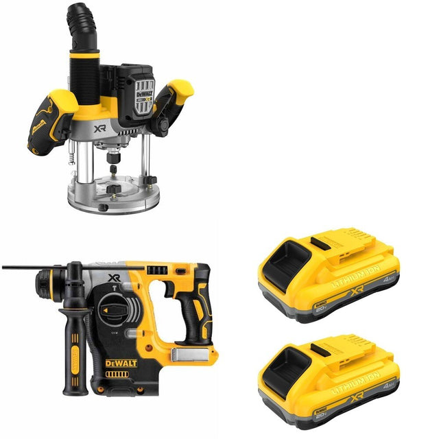 DeWalt DCW620B 20V MAX XR 2-1/4 HP Plunge Router W/ DCH273B and DCB2104-2 POWERPACK 4Ah 2-Pack