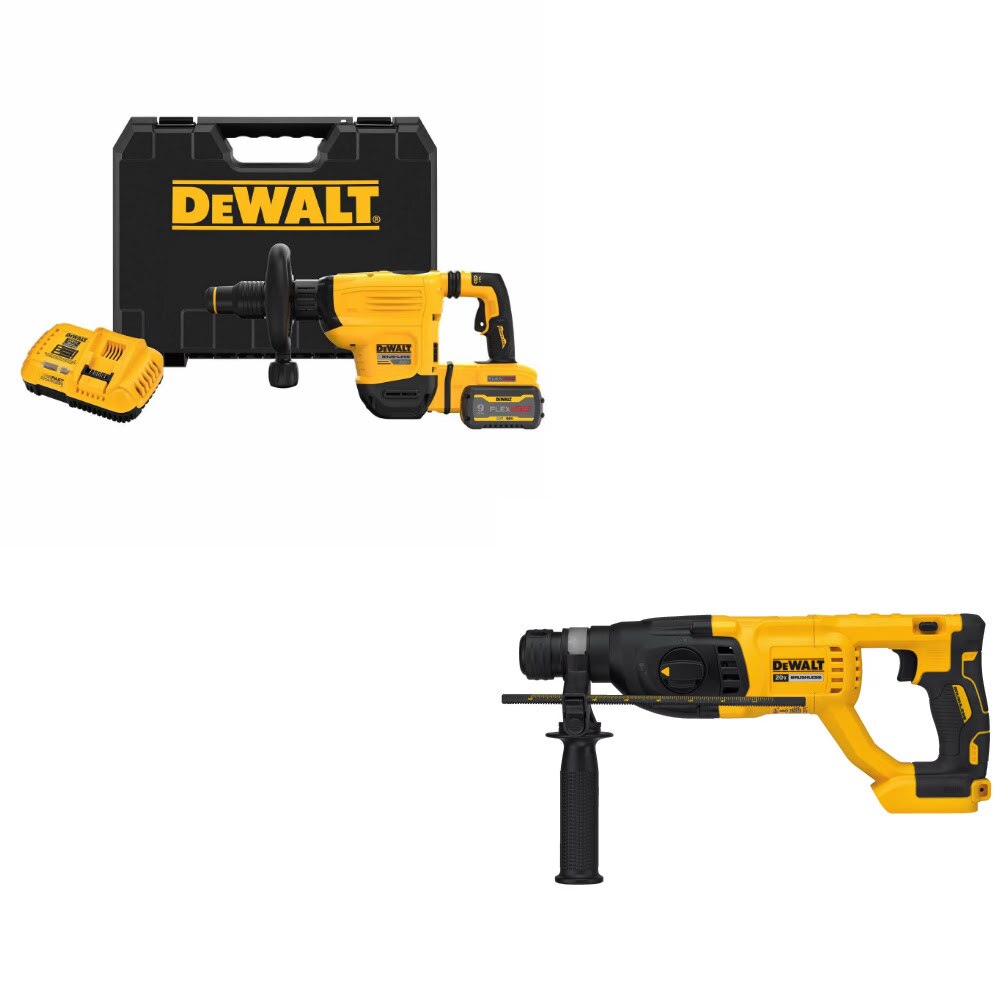 DeWalt DCH832X1 60V SDS Max Chipping Hammer Kit W/ FREE DCH133B 1" Rotary Hammer