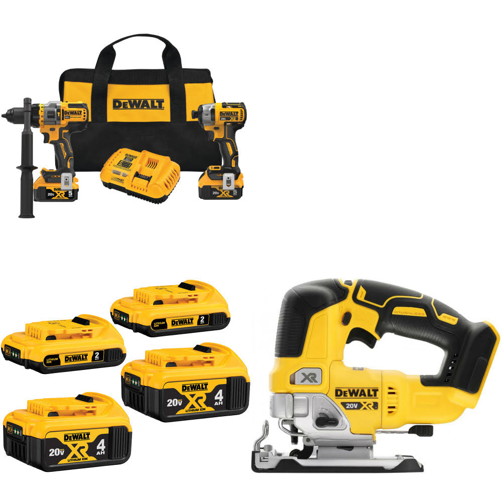 DeWalt DCK2100P2 20V 2-Tool Combo Kit W/ DCB324-4 20V Battery-4Pk & FREE Jig Saw