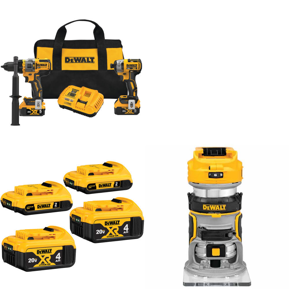 DeWalt DCK2100P2 20V 2-Tool Combo Kit W/ DCB324-4 20V Battery-4Pk & FREE Router