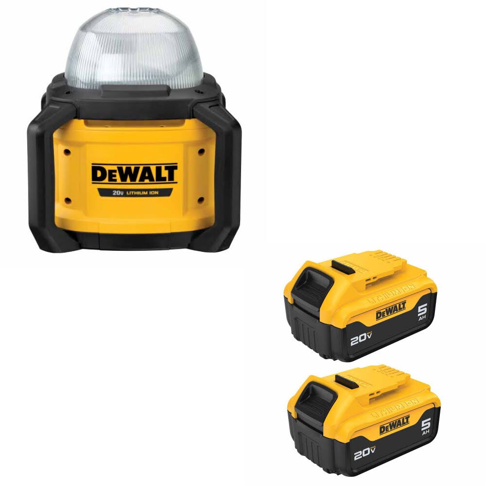 DeWalt DCL074 20V 5000L Work Light, Bare w/ DCB205-2 20V 5ah Battery 2-Pack