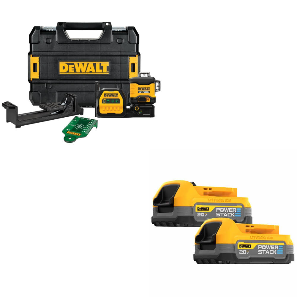 DEWALT DCLE34030G 20V/12V Laser Kit W/ FREE DCBP034-2 20V MAX Battery Two Pack