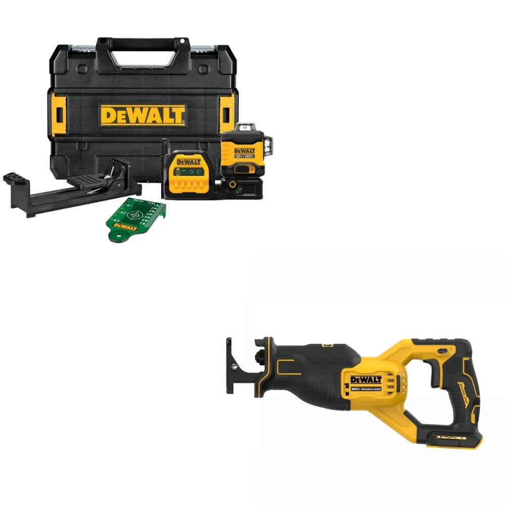 DEWALT DCLE34030G 20V/12V Laser Kit W/ FREE DCS382B 20V MAX RECIP SAW, Bare