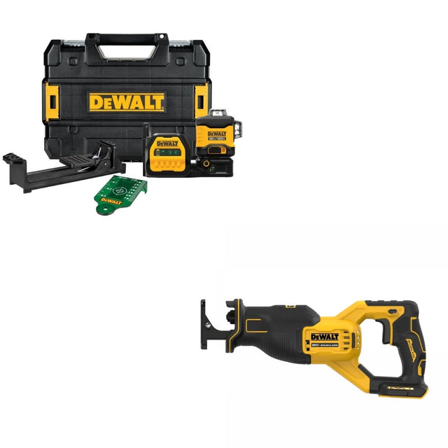 DEWALT DCLE34030G 20V/12V Laser Kit W/ FREE DCS382B 20V MAX RECIP SAW, Bare