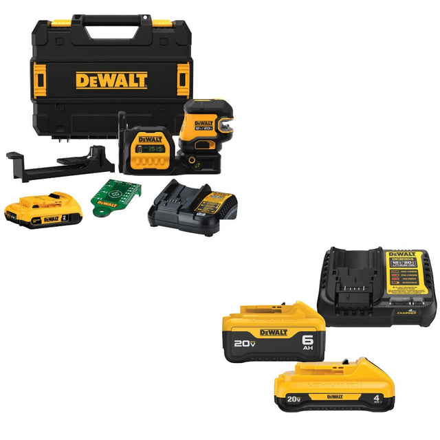 DeWalt DCLE34520G 20V Combo Laser Kit W/ DCB2460C 20V MAX 4Ah/6Ah Starter Kit
