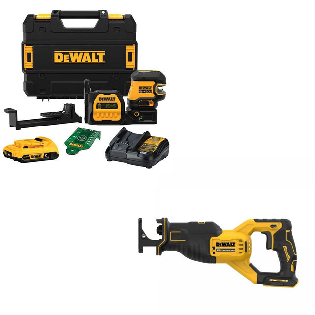 DeWalt DCLE34520G 20V Combo Laser Kit W/ FREE DCS382B 20V MAX RECIP SAW, Bare