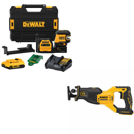 DeWalt DCLE34520G 20V Combo Laser Kit W/ FREE DCS382B 20V MAX XR RECIP SAW, Bare