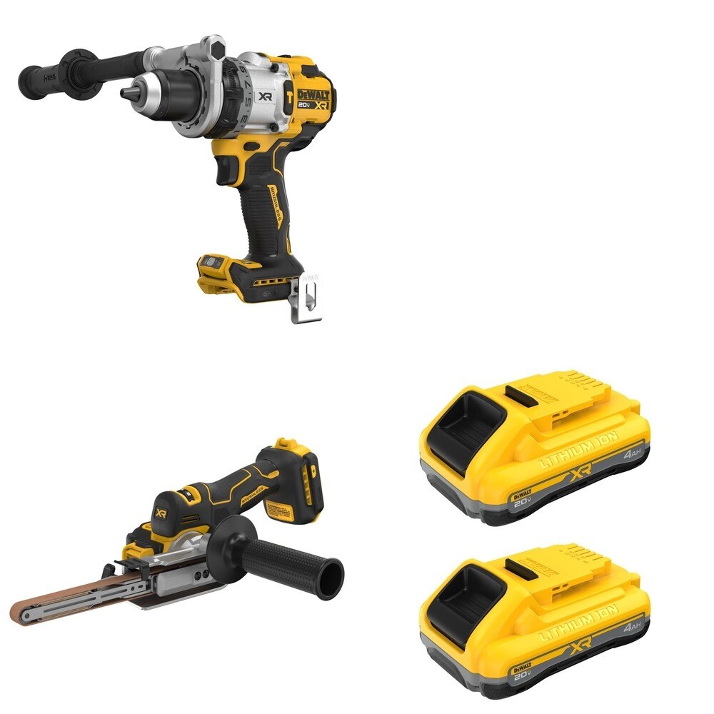 DeWalt DCB2104-2 POWERPACK 4Ah 2-Pack W/ DCM200B Bandfile Sander and DCD1007B Hammer Drill