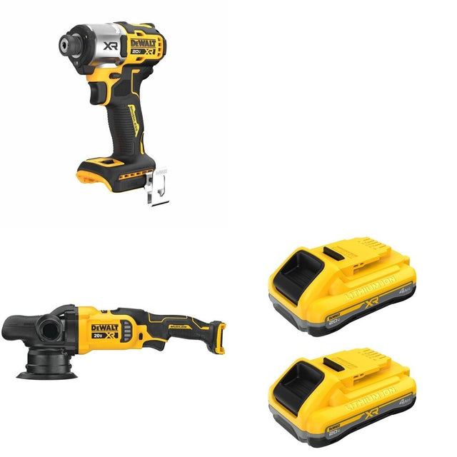 DeWalt DCM848B Random Orbit Polisher W/ DCB2104-2 and DCF845B 3-Speed Impact Driver