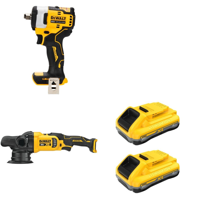 DeWalt DCM848B 20V MAX XR 5 in. Random Orbit Polisher W/ DCB2104-2 and DCF911B Impact Wrench