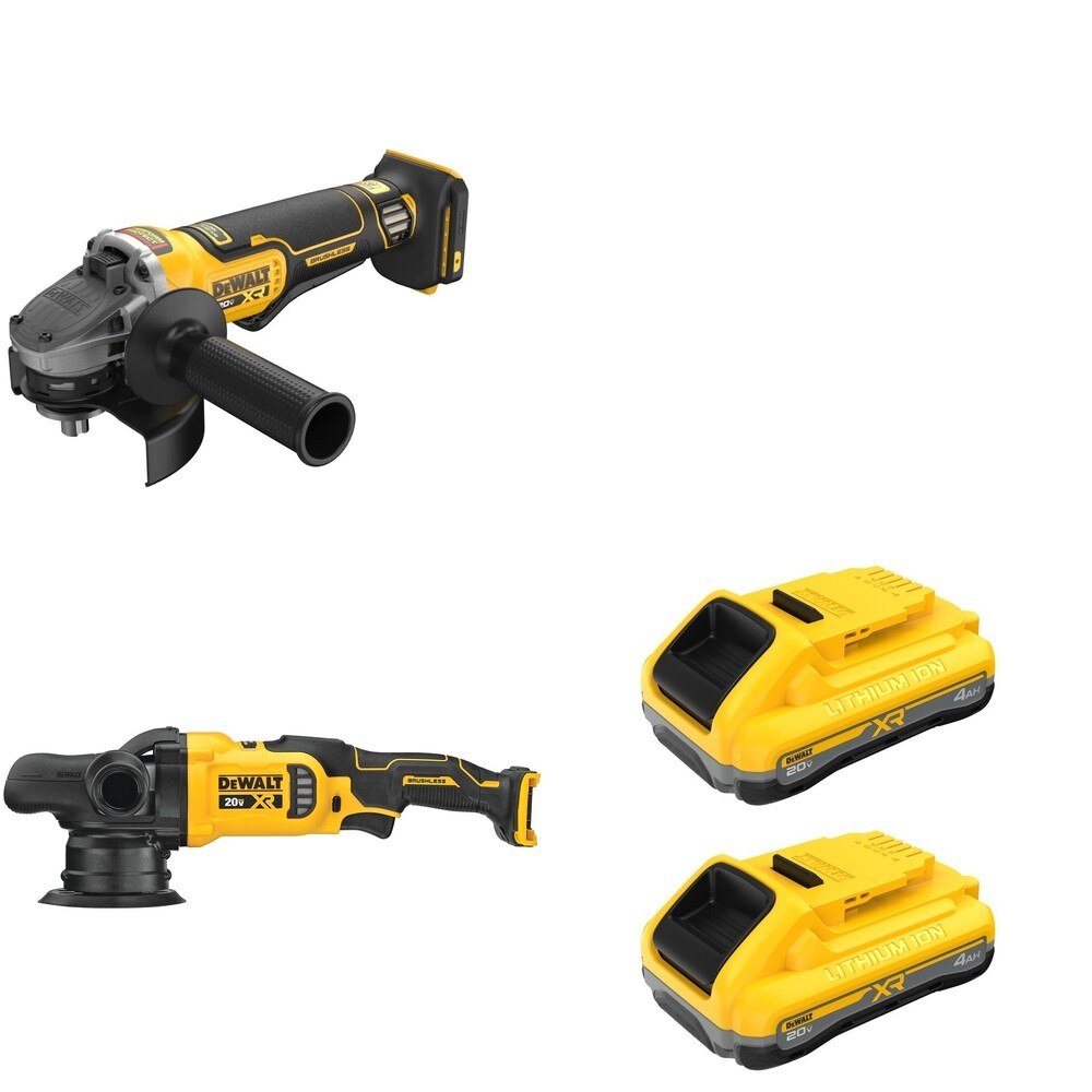 DeWalt DCM848B 20V MAX XR 5 in. Random Orbit Polisher W/ DCG410B Angle Grinder and DCB2104-2