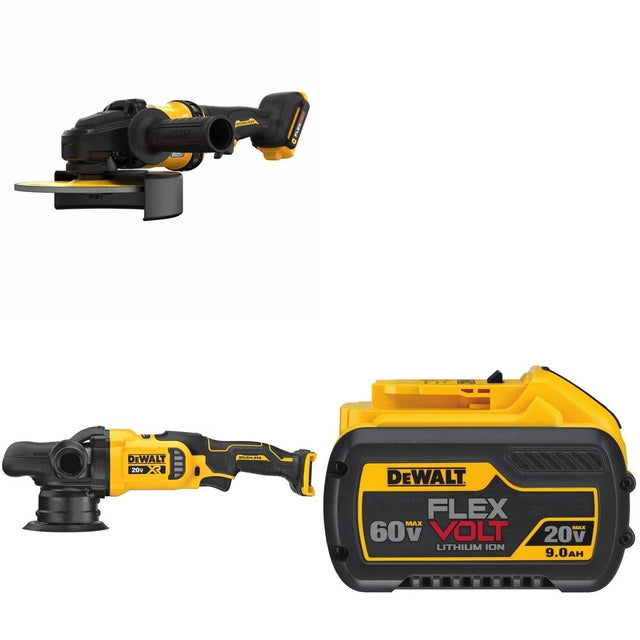 DeWalt DCM848B Random Orbit Polisher W/ DCG440B 7 in. Grinder and DCB609 FLEXVOLT 9.0Ah Battery