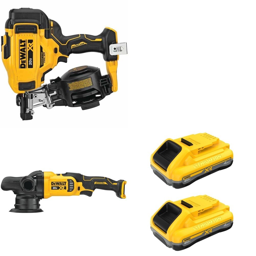 DeWalt DCN45RNB 20V MAX 15-Degree Roofing Nailer W/ DCM848B Random Orbit Polisher and DCB2104-2