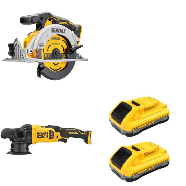 DeWalt DCM848B Random Orbit Polisher W/ DCB2104-2 and DCS565B 6-1/2 in. Circular Saw