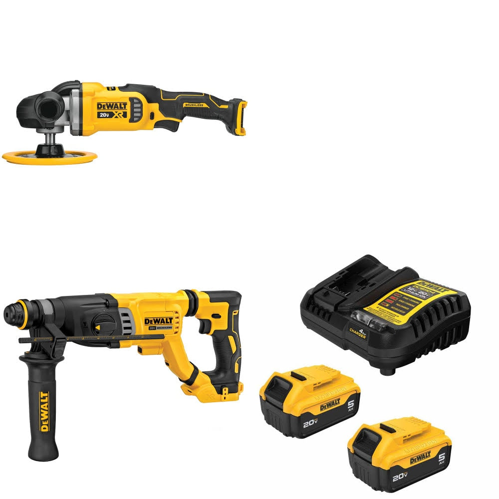 DeWalt DCM849B 20V MAX Polisher Kit W/ DCH263B Rotary Hammer and FREE DCB205-2C Battery Kit