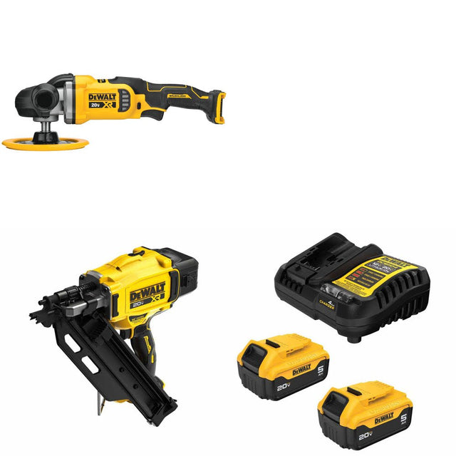 DeWalt DCM849B 20V MAX XR Polisher Kit W/ DCN930B Framing Nailer and FREE DCB205-2C Battery Kit