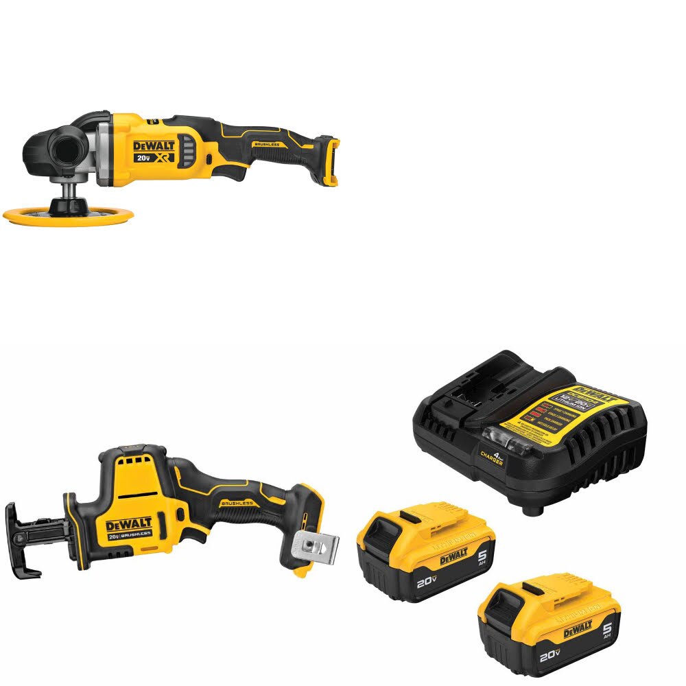 DeWalt DCM849B Rotary Polisher Kit W/ DCS369B Reciprocating Saw and FREE DCB205-2C Battery Kit