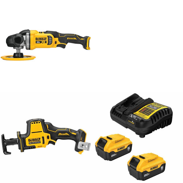 DeWalt DCM849B Rotary Polisher Kit W/ DCS369B Reciprocating Saw and FREE DCB205-2C Battery Kit