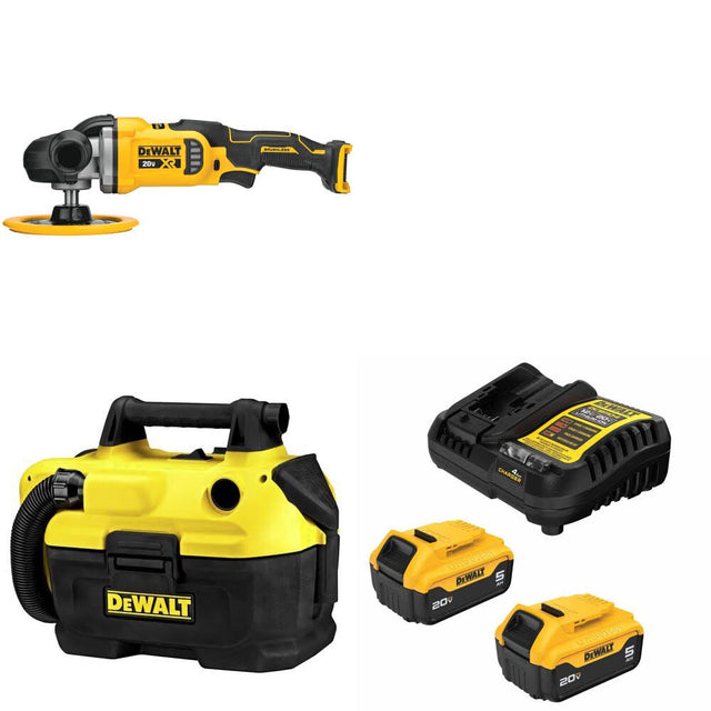 DeWalt DCM849B Rotary Polisher Kit W/ DCV580H Wet/Dry Vacuum and FREE DCB205 Battery Kit