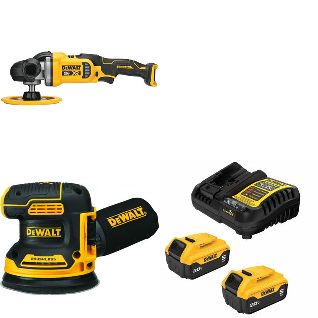 DeWalt DCM849B Rotary Polisher Kit W/ DCW210B Orbital Sander and FREE DCB205 Battery Kit