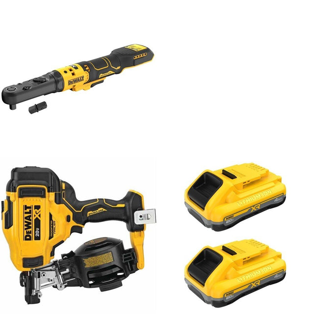 DeWalt DCN45RNB 20V MAX 15-Degree Roofing Nailer W/ DCF510B and DCB2104-2 POWERPACK 4Ah 2-Pack
