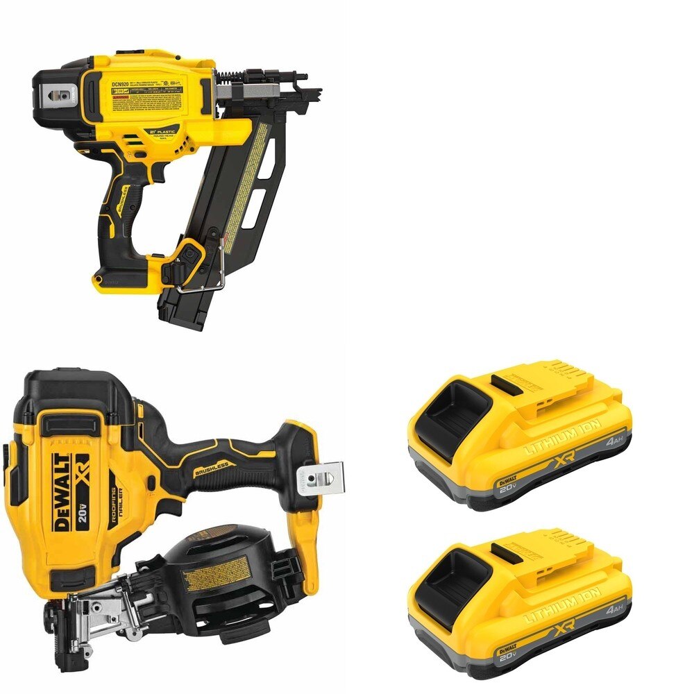 DeWalt DCN920B 20V MAX XR 21-Degree Framing Nailer W/ DCN45RNB Roofing Nailer and DCB2104-2