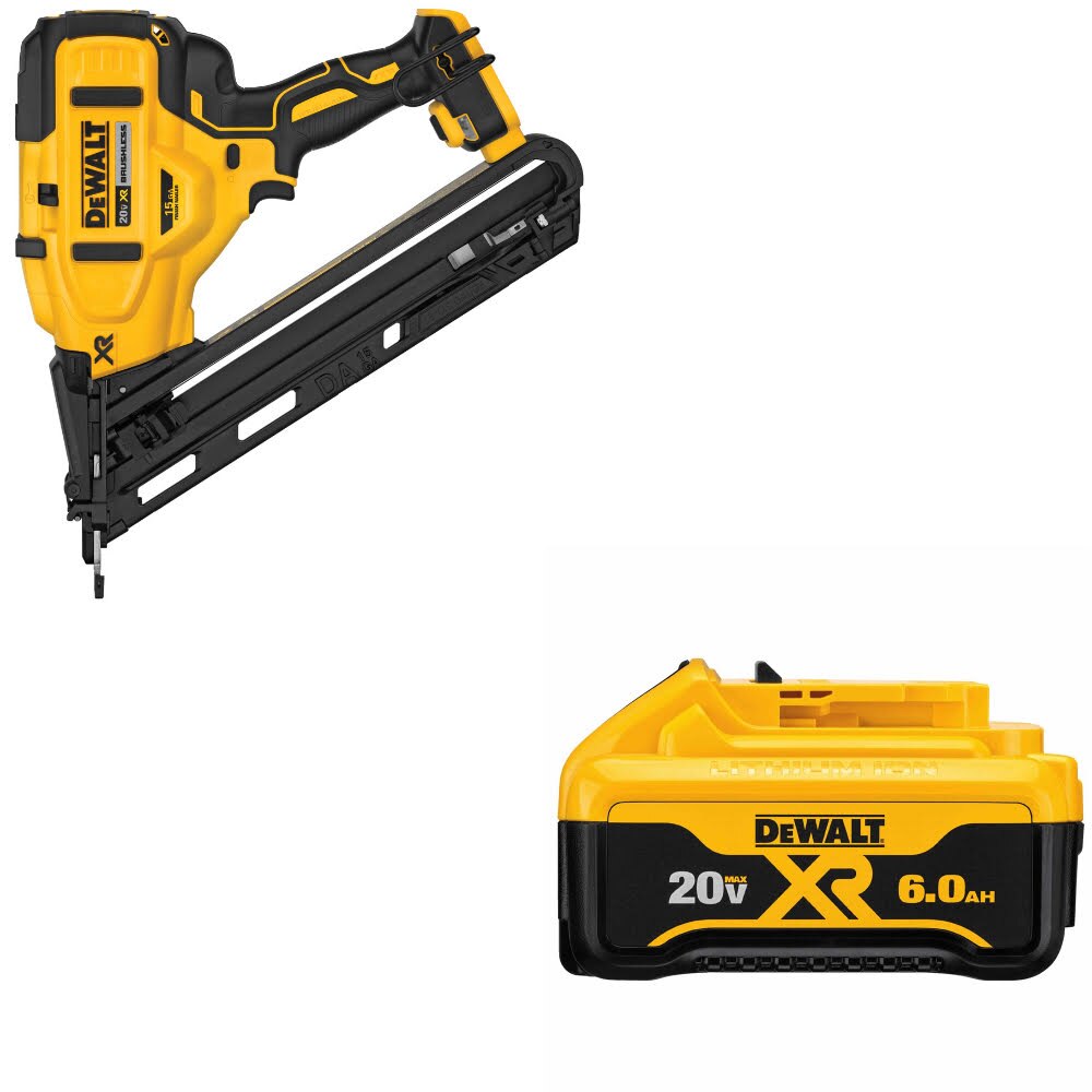 DeWalt DCN650B 20V MAX XR 15Ga Nailer, Bare W/ DCB206 20V MAX 6.0Ah Battery Pack