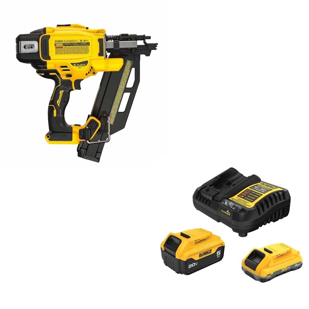 DeWalt DCN920B 20V MAX XR 21-Degree Framing Nailer W/ DCB245-2C 4.0Ah/5.0Ah Starter Kit