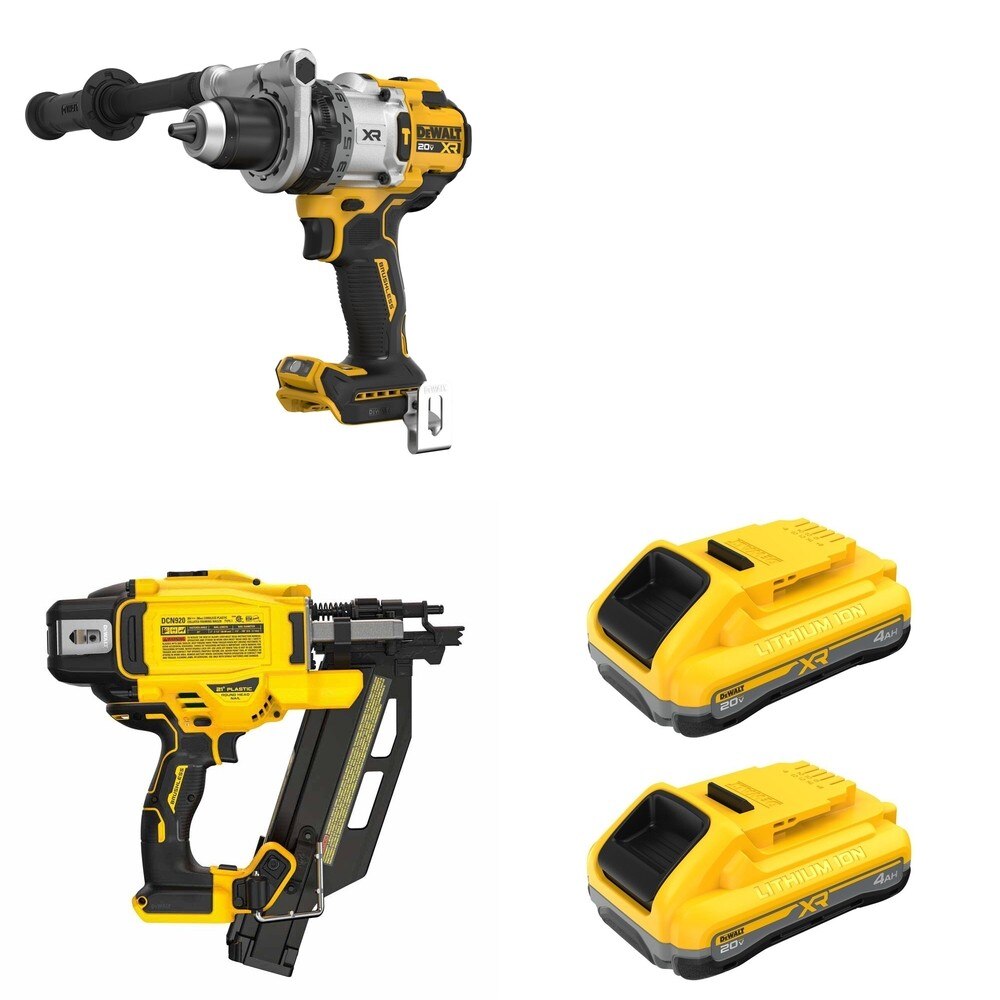DeWalt DCN920B 20V MAX XR 21-Degree Framing Nailer W/ DCB2104-2 and DCD1007B Hammer Drill