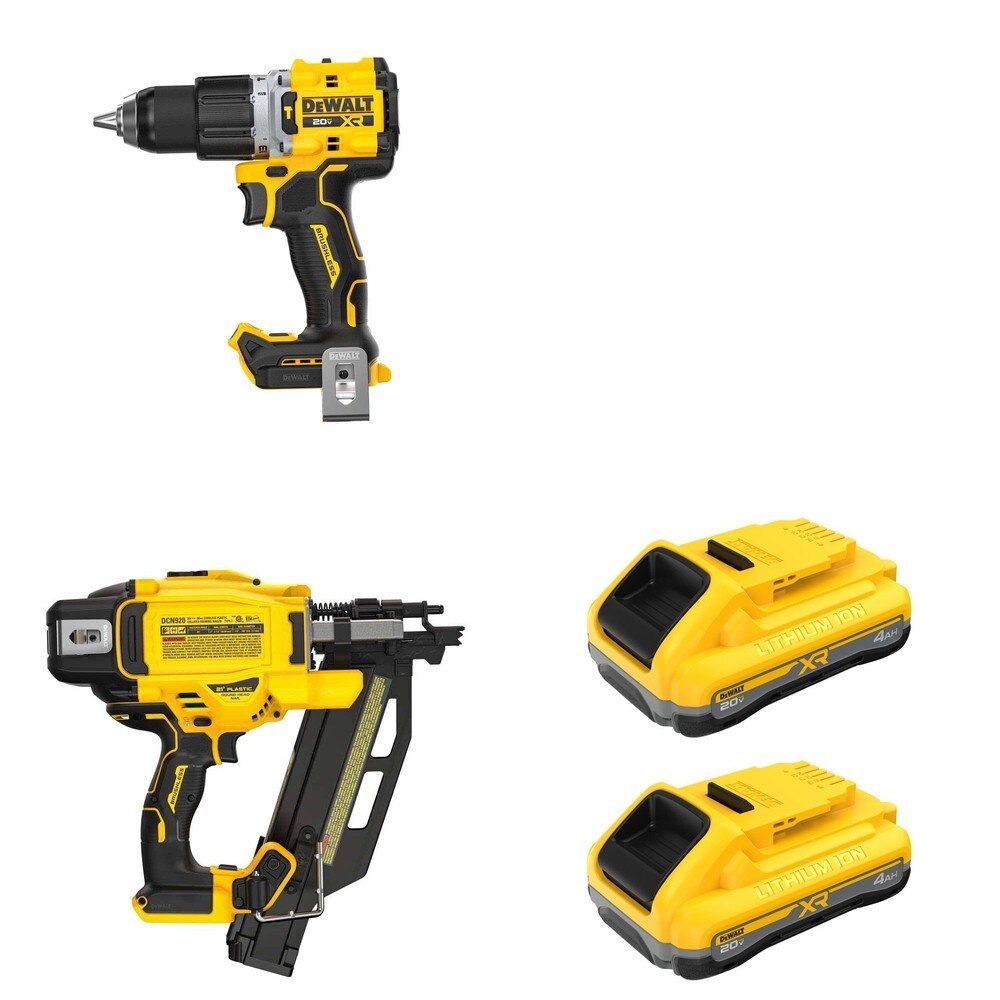 DeWalt DCN920B 20V MAX XR 21-Degree Framing Nailer W/ DCB2104-2 and DCD806B Hammer Drill