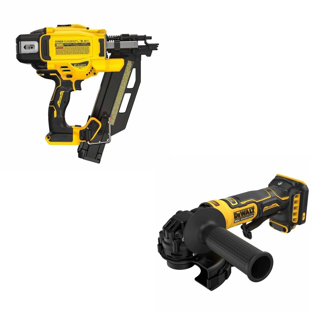 DeWalt DCN920B 20V MAX XR 21-Degree Framing Nailer W/ DCG402B ATOMIC Angle Grinder