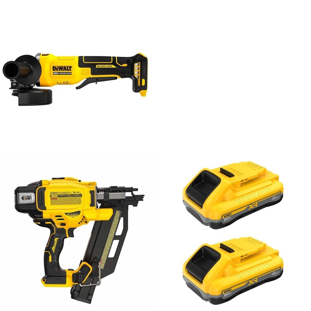 DeWalt DCN920B 21-Degree Framing Nailer W/ DCB2104-2 and DCG408B Paddle-Switch Grinder