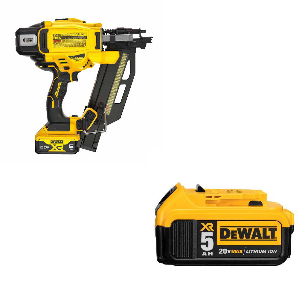 DeWalt DCN920P1 20V MAX XR 21° Nailer Kit W/ FREE DCB205 20V MAX XR Battery Pack