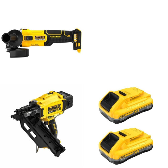 DeWalt DCN930B 30-Degree Framing Nailer W/ DCB2104-2 POWERPACK 4Ah 2-Pack and DCG407B
