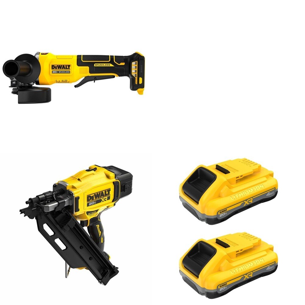 DeWalt DCN930B 30-Degree Framing Nailer W/ DCB2104-2 and DCG408B Paddle-Switch Grinder