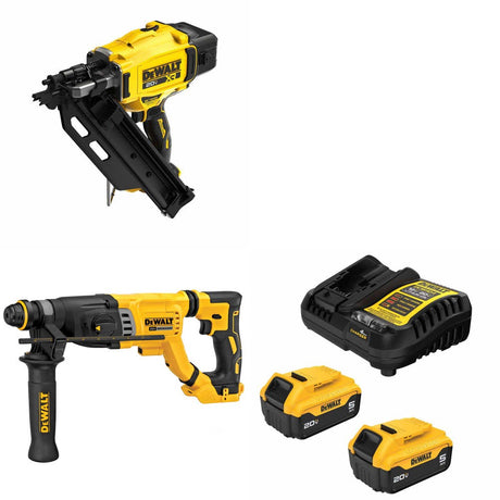 DeWalt DCN930B Framing Nailer Kit W/ DCH263B Rotary Hammer and FREE DCB205-2C Battery Kit