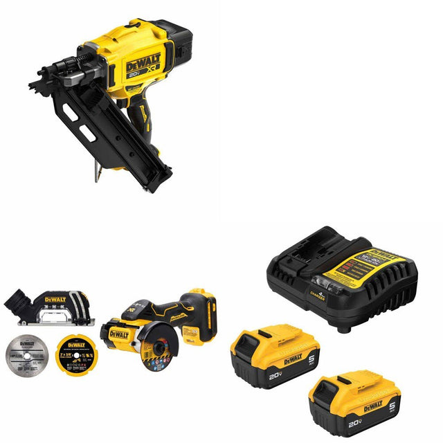 DeWalt DCN930B 20V MAX XR Nailer Kit W/ DCS438B Cut-Off Tool and FREE DCB205-2C Battery Kit