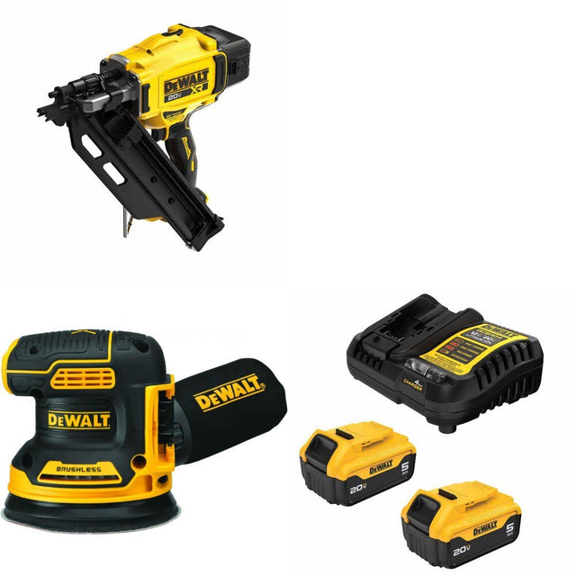 DeWalt DCN930B Framing Nailer Kit W/ DCW210B Orbital Sander and FREE DCB205-2C Battery Kit